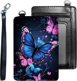 Credit Holder Slim Wallet, PU Leather RFID Blocking, Women & Men Front Pocket Colorful Butterflies Small Card Holder, Credit Card Wallet with Wristlet, Convenient Travel Business