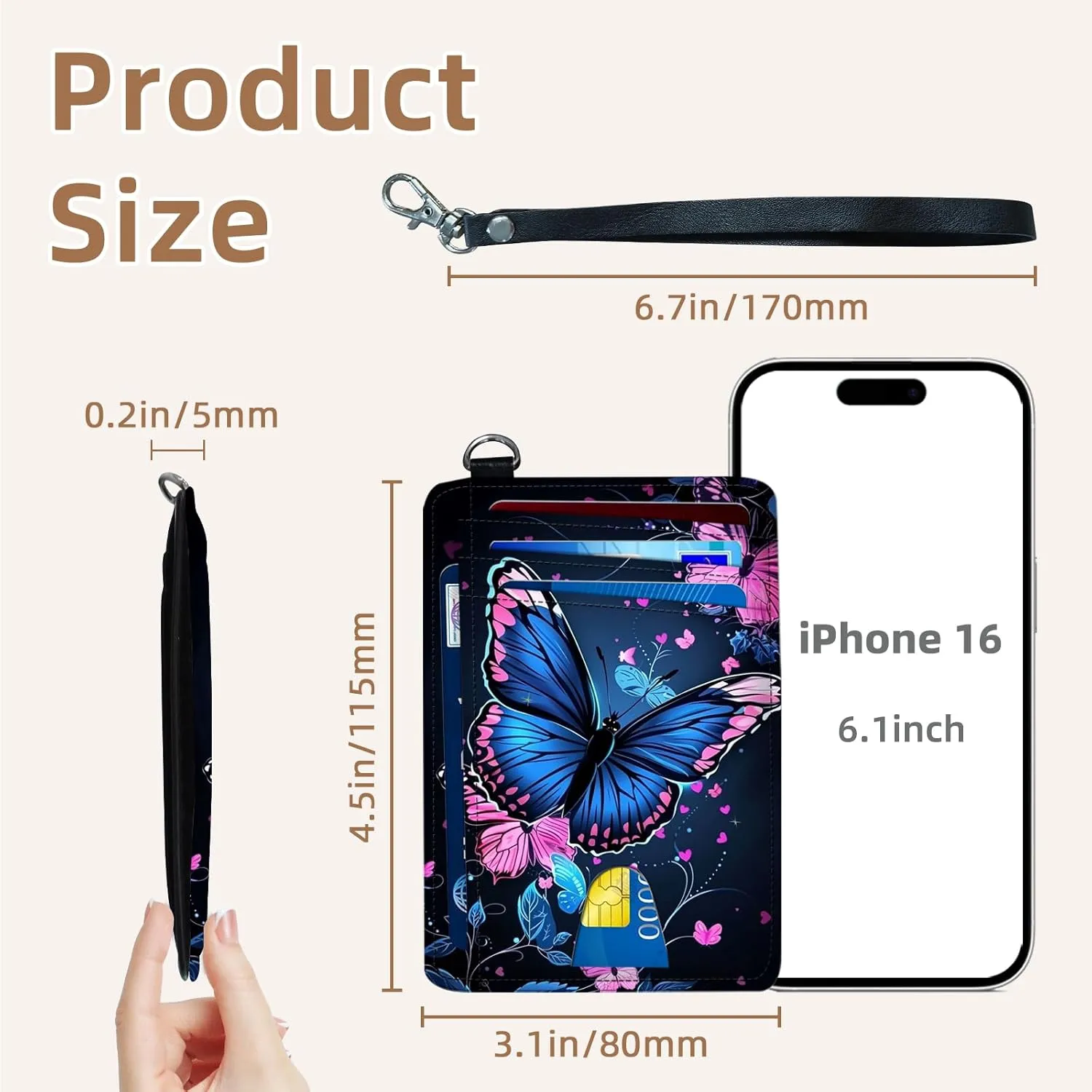 Credit Holder Slim Wallet, PU Leather RFID Blocking, Women & Men Front Pocket Colorful Butterflies Small Card Holder, Credit Card Wallet with Wristlet, Convenient Travel Business