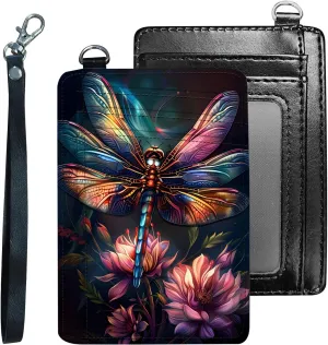 Credit Holder Slim Wallet, PU Leather RFID Blocking, Women & Men Front Pocket Colorful Dragonfly Small Card Holder, Credit Card Wallet with Wristlet, Convenient Travel Business