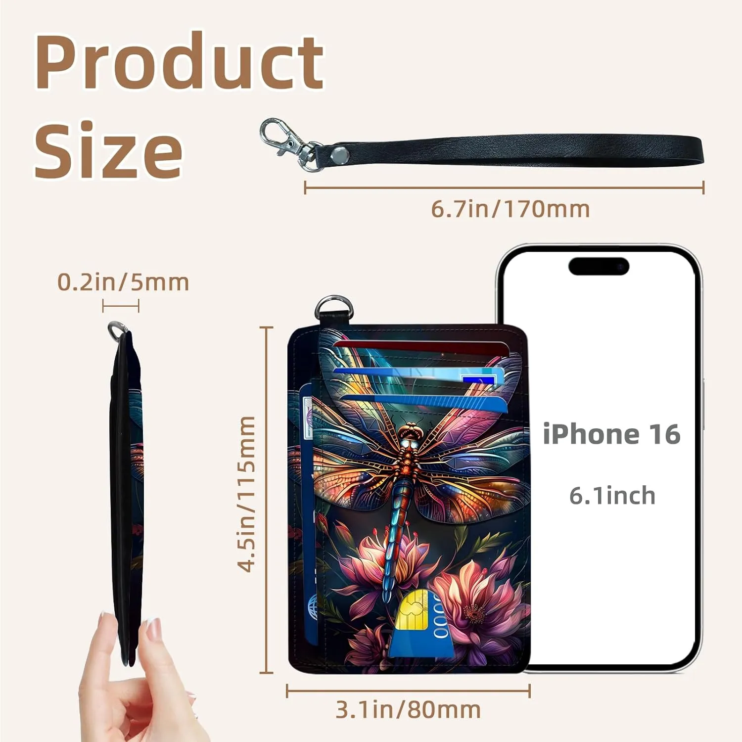 Credit Holder Slim Wallet, PU Leather RFID Blocking, Women & Men Front Pocket Colorful Dragonfly Small Card Holder, Credit Card Wallet with Wristlet, Convenient Travel Business