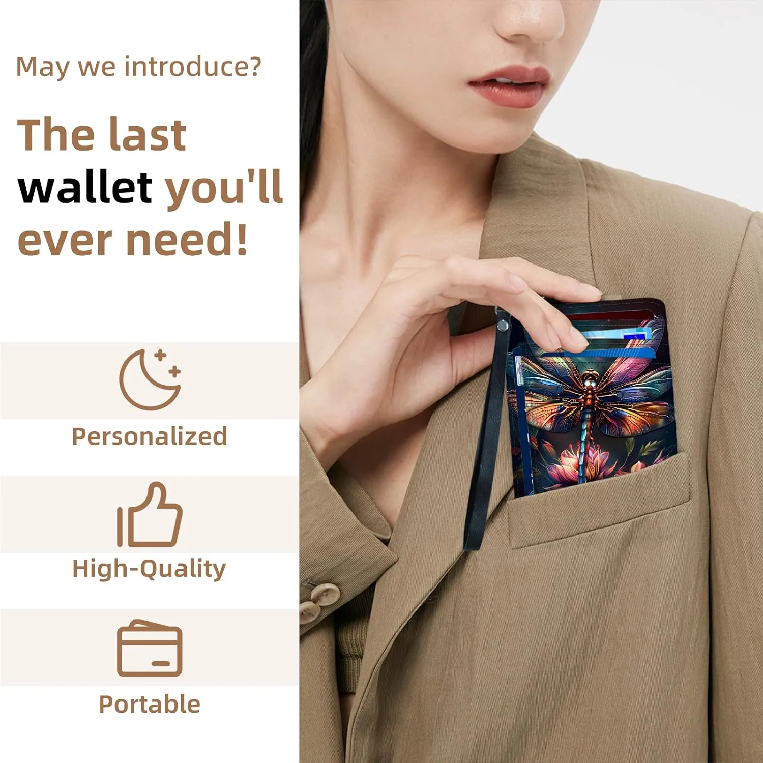 Credit Holder Slim Wallet, PU Leather RFID Blocking, Women & Men Front Pocket Colorful Dragonfly Small Card Holder, Credit Card Wallet with Wristlet, Convenient Travel Business