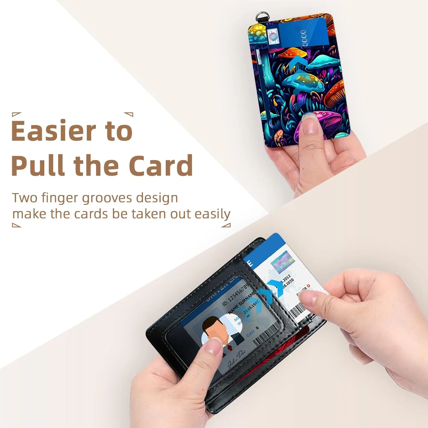 Credit Holder Slim Wallet, PU Leather RFID Blocking, Women & Men Front Pocket Colorful Mushrooms Small Card Holder, Credit Card Wallet with Wristlet, Convenient Travel Business