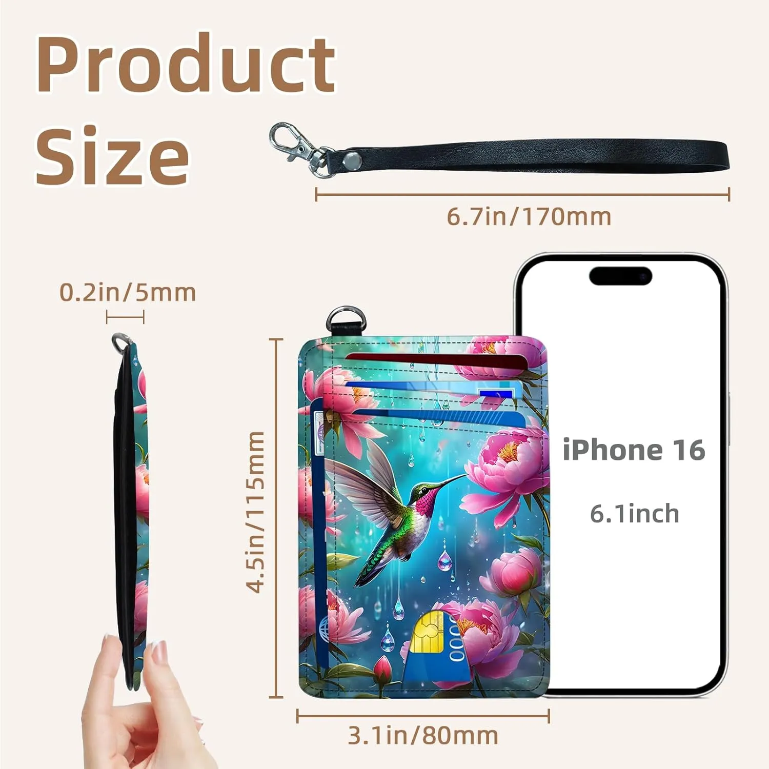 Credit Holder Slim Wallet, PU Leather RFID Blocking, Women & Men Front Pocket Hummingbird Garden Small Card Holder, Credit Card Wallet with Wristlet, Convenient Travel Business