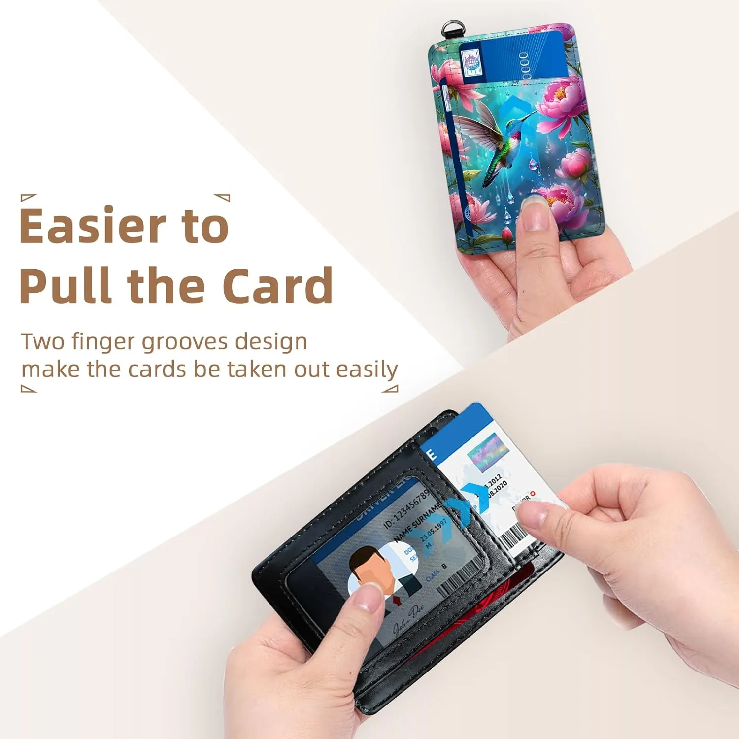 Credit Holder Slim Wallet, PU Leather RFID Blocking, Women & Men Front Pocket Hummingbird Garden Small Card Holder, Credit Card Wallet with Wristlet, Convenient Travel Business
