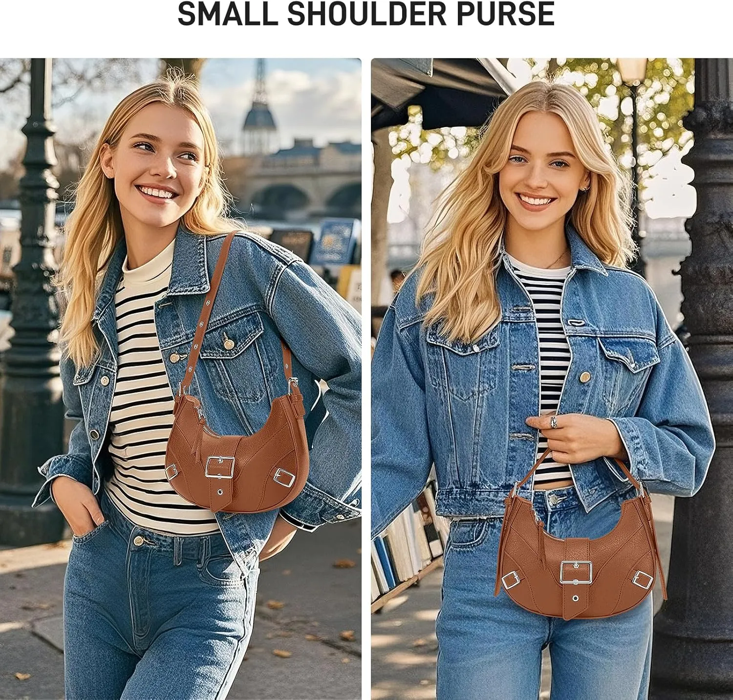 Crescent Small Shoulder Bag Y2k Purse Vintage Purses for Women with Buckle