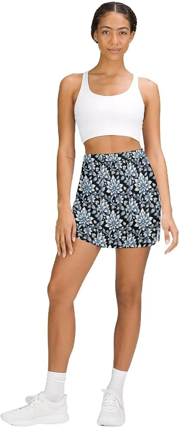 Cute Cats Pattern Tennis Skirts for Women with Pockets High Waisted Athletic Golf Skorts Skirts A-Line Mini Short Skirt