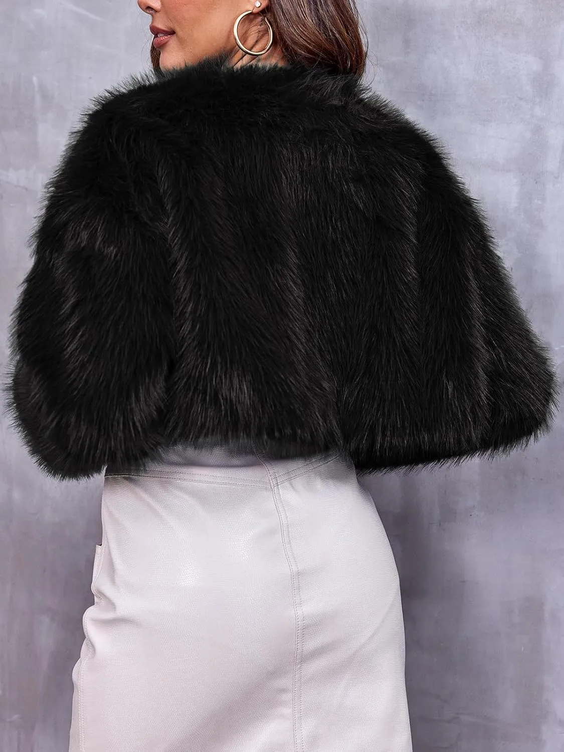 Danedvi Women's Fashion Cropped Faux Fur Jacket Long Sleeve Open Front Cardigan Casual Fluffy Parka Shaggy Short Coat