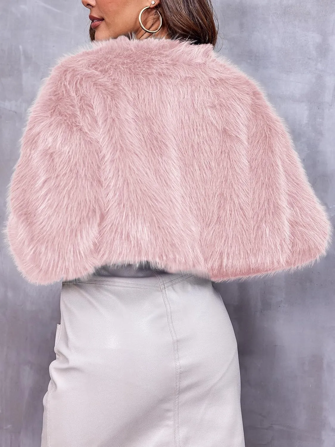 Danedvi Women's Fashion Cropped Faux Fur Jacket Long Sleeve Open Front Cardigan Casual Fluffy Parka Shaggy Short Coat
