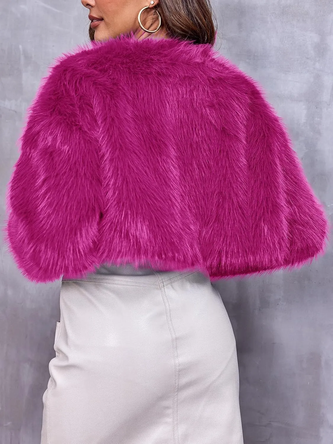 Danedvi Women's Fashion Cropped Faux Fur Jacket Long Sleeve Open Front Cardigan Casual Fluffy Parka Shaggy Short Coat