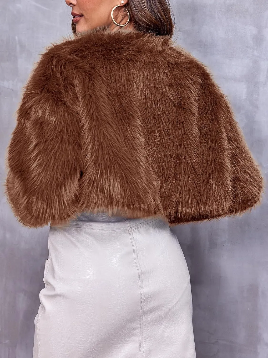 Danedvi Women's Fashion Cropped Faux Fur Jacket Long Sleeve Open Front Cardigan Casual Fluffy Parka Shaggy Short Coat