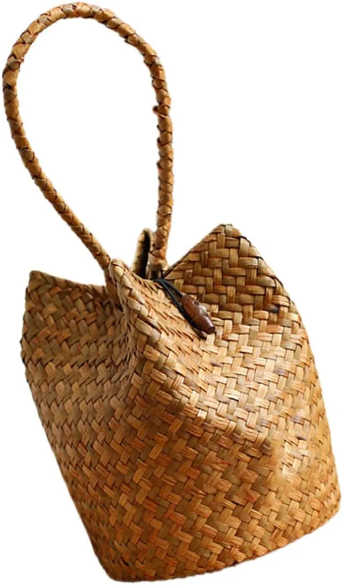 Didiseaon Woven Straw Tote Bag for Women Beach Straw Bag Multi-purpose Photo Prop Grocery Shopping Seaweed Material Durable Reusable Fashion Woven Handbag