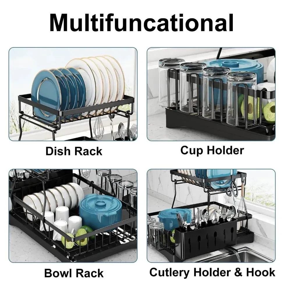 Dish Racks for Kitchen Counter, Kitchen Dish Drying Rack with Drainboard, Detachable Dish Drainers with Utensil Holders