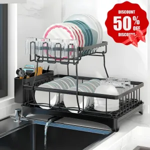 Dish Racks for Kitchen Counter, Kitchen Dish Drying Rack with Drainboard, Detachable Dish Drainers with Utensil Holders