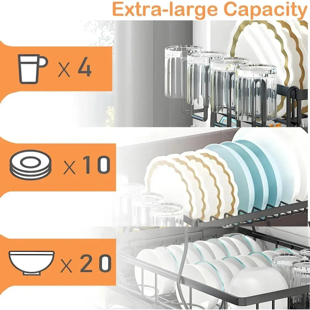 Dish Racks for Kitchen Counter, Kitchen Dish Drying Rack with Drainboard, Detachable Dish Drainers with Utensil Holders