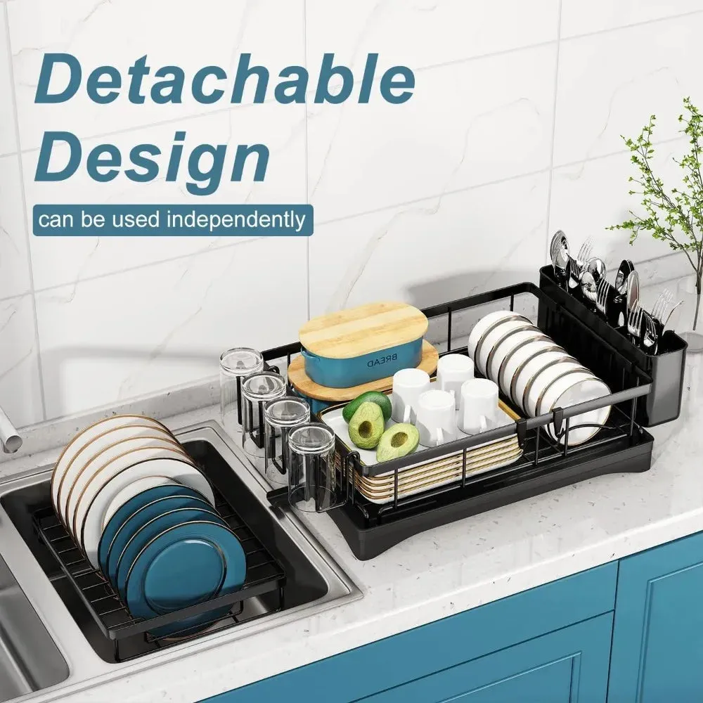 Dish Racks for Kitchen Counter, Kitchen Dish Drying Rack with Drainboard, Detachable Dish Drainers with Utensil Holders