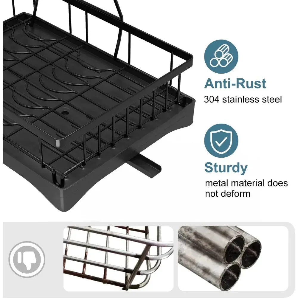 Dish Racks for Kitchen Counter, Kitchen Dish Drying Rack with Drainboard, Detachable Dish Drainers with Utensil Holders