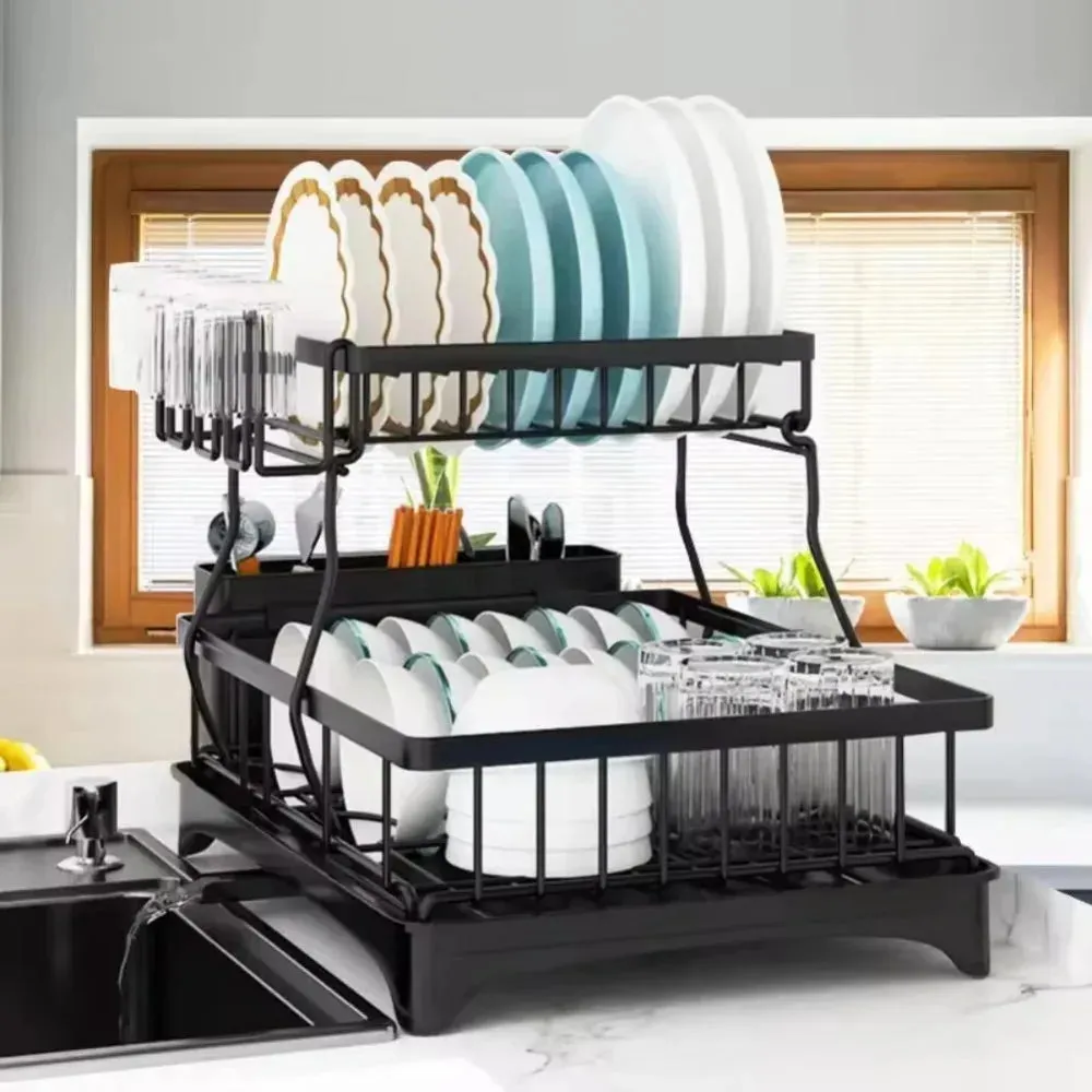 Dish Racks for Kitchen Counter, Kitchen Dish Drying Rack with Drainboard, Detachable Dish Drainers with Utensil Holders