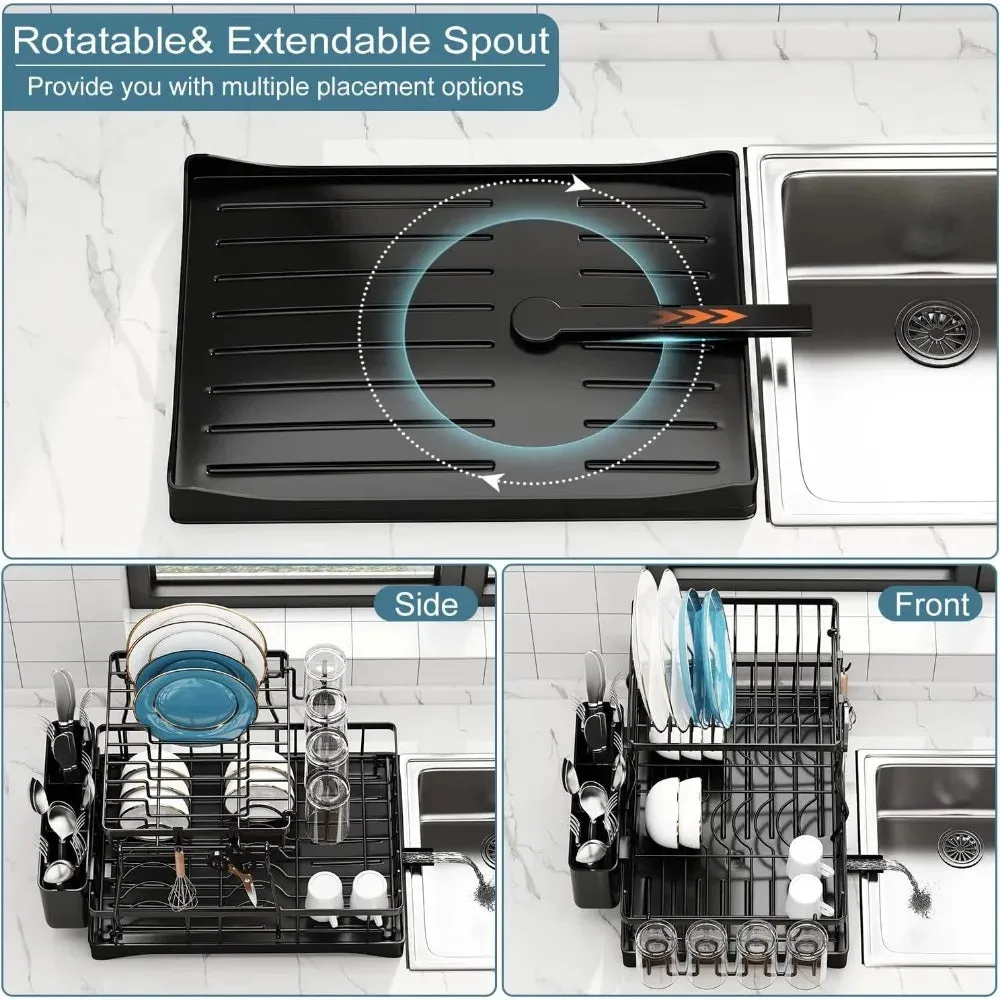 Dish Racks for Kitchen Counter, Kitchen Dish Drying Rack with Drainboard, Detachable Dish Drainers with Utensil Holders