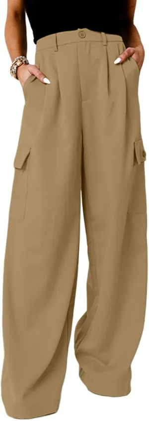 Dokotoo Cargo Pants Women High Waisted Baggy Wide Leg Womens Pants 4 Pockets Y2K Casual 2023 Combat Military Trouser Khaki