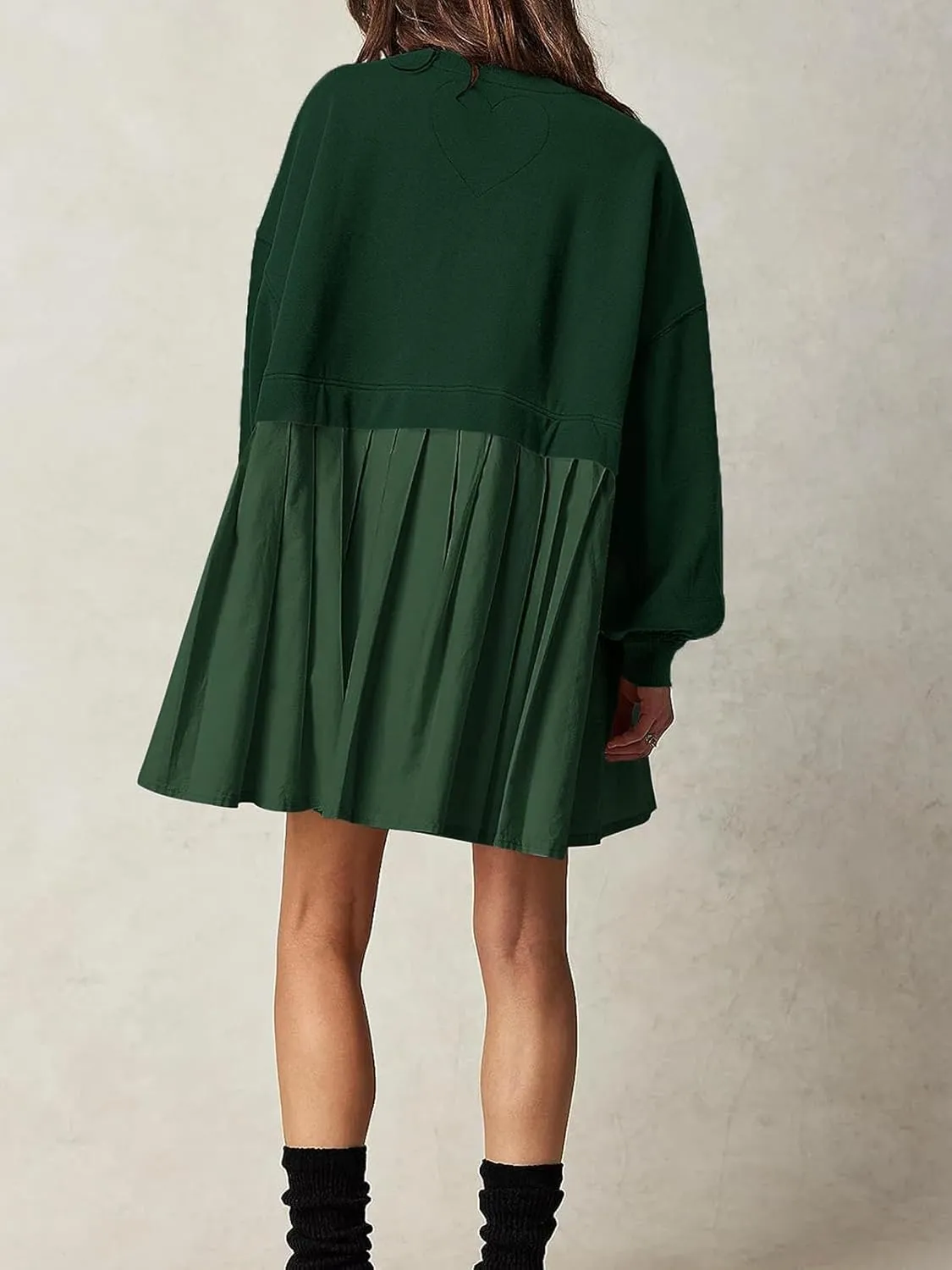 Dokuritu Sweatshirt Dress Women Crew Neck Long Sleeve Patchwork Pullover Tops Flowy Oversized Sweatshirt Mini Dress