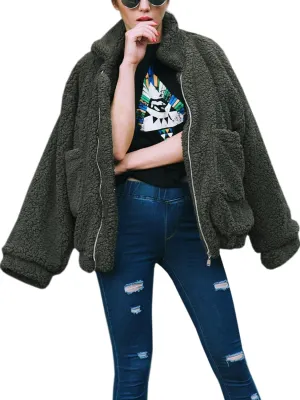 ECOWISH Women Jacket Winter Coat - 2024 Fur Fleece Long Sleeve Sherpa Faux Fuzzy Fall Teddy Fluffy Zip Lapel Outfits