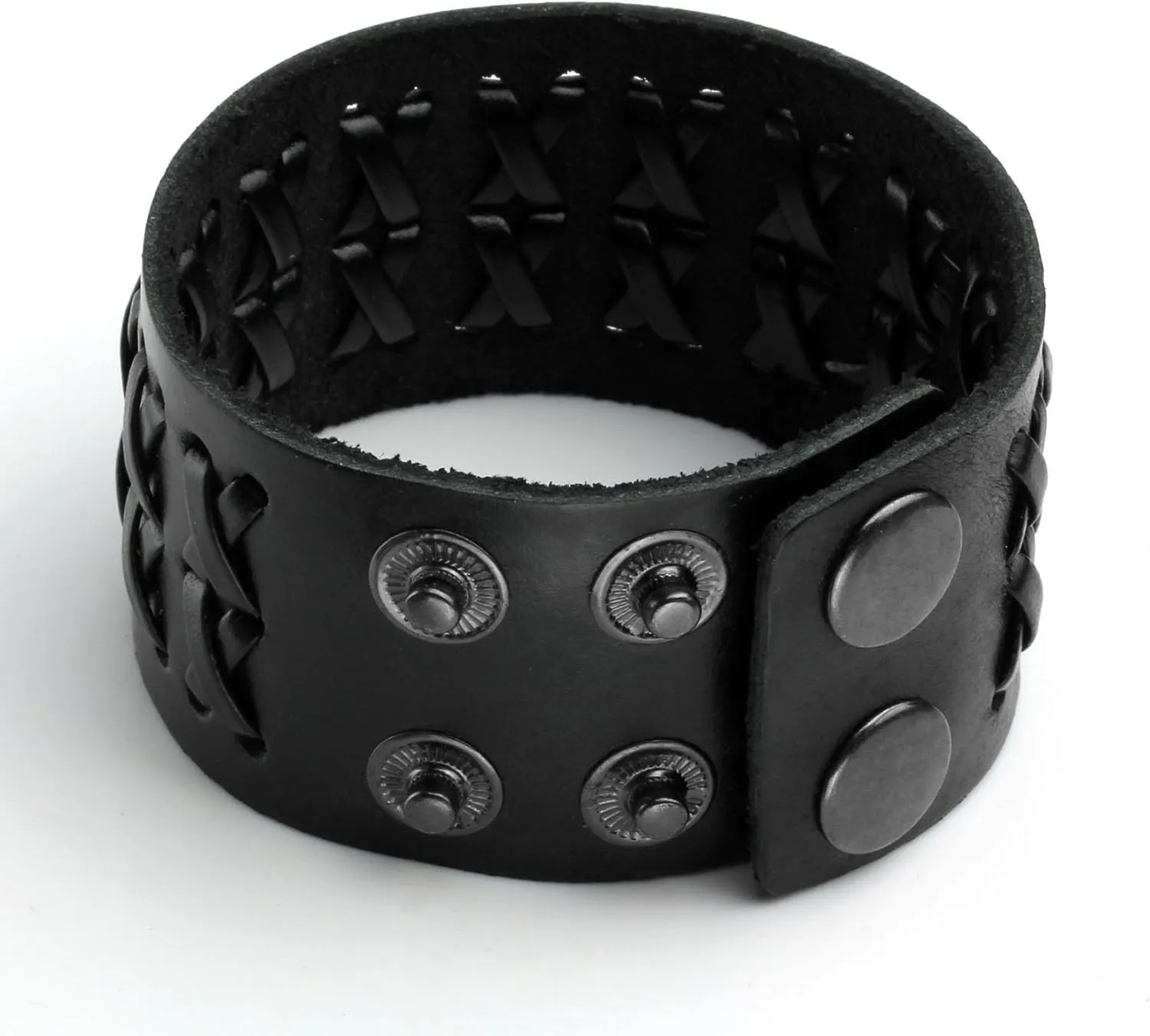 Eigso Vintage Retro Punk Braceler Wide Belt Wristband PU Leather Snap Button Clasp for Men Women