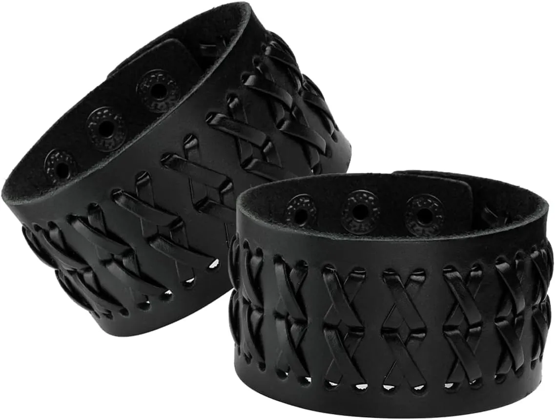 Eigso Vintage Retro Punk Braceler Wide Belt Wristband PU Leather Snap Button Clasp for Men Women