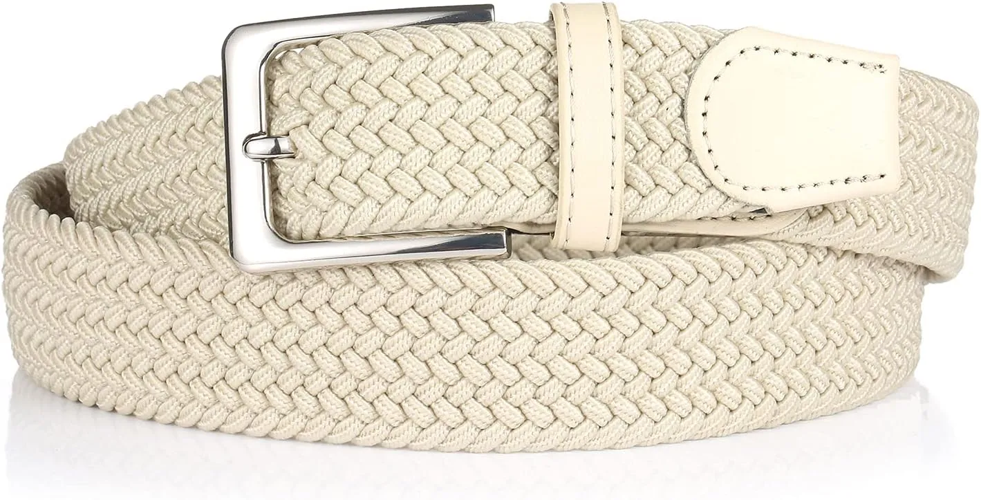 Elastic Braided Belt, 1 3/8", Woven Stretch Belt for Golf Casual Jeans Shorts Pants
