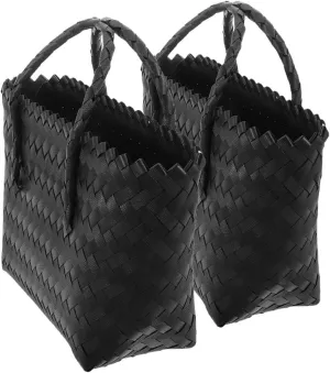 Ethnic Artistry Handmade Rattan Basket 2pcs Woven Tote Bag Handwoven Women Bag Rustic Fruit Basket