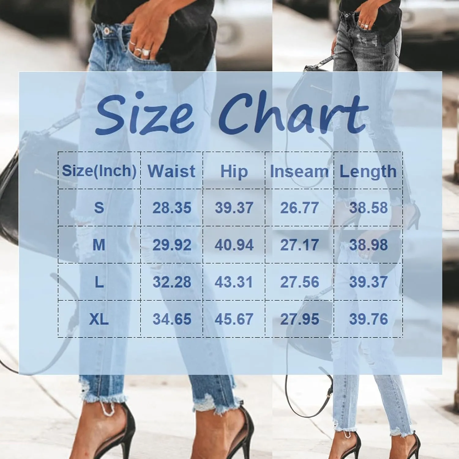 fanmpghleoo Ripped Jeans Womens Stretchy Skinny Mid Rise Distressed Jeans Frayed Hem Slim Cropped Denim Trousers with Pockets