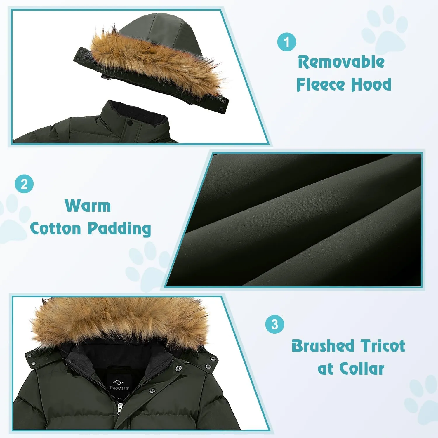 FARVALUE Boys Water Resistant Winter Coat Warm Quilted Puffer Jacket Hooded Parka Thicken Down Jacket for Boys