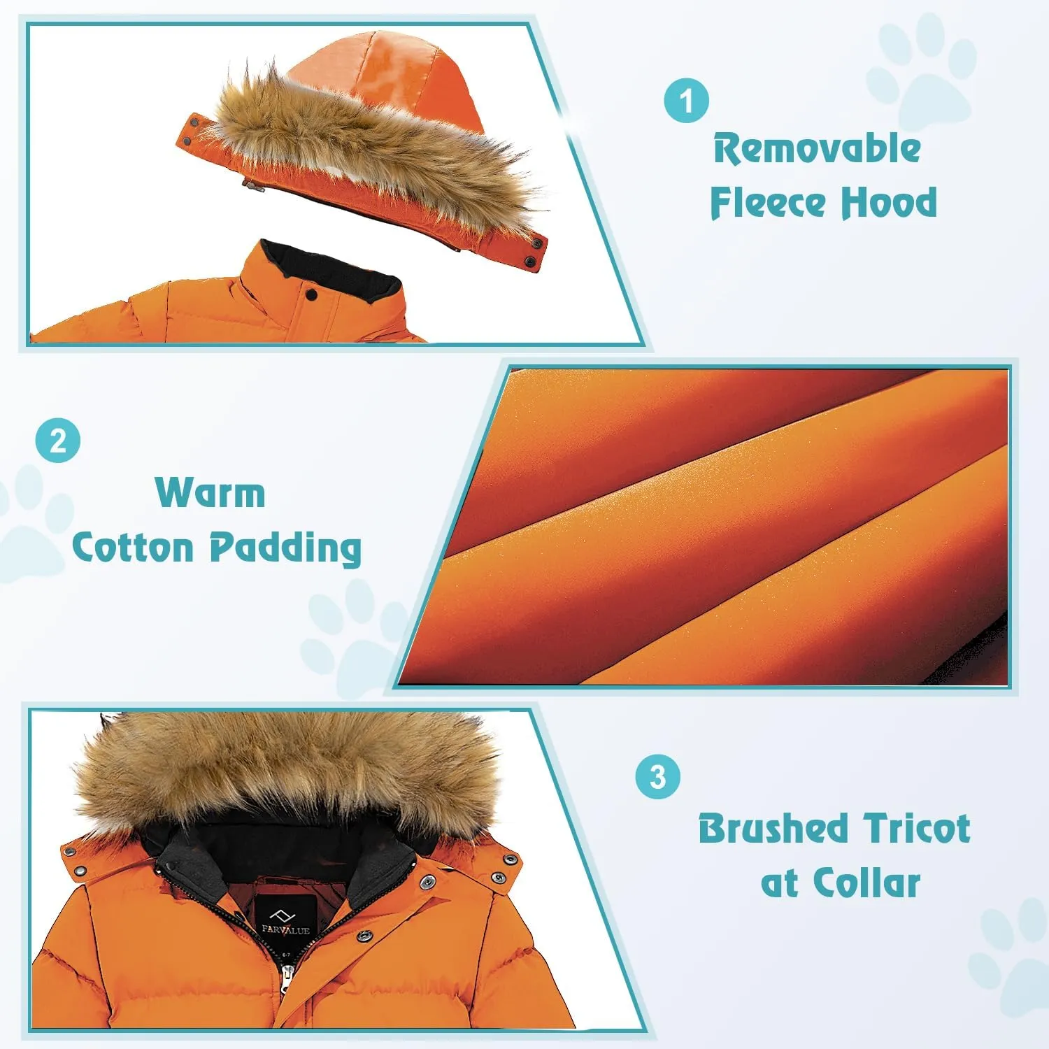 FARVALUE Boys Water Resistant Winter Coat Warm Quilted Puffer Jacket Hooded Parka Thicken Down Jacket for Boys