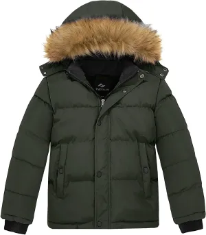 FARVALUE Boys Water Resistant Winter Coat Warm Quilted Puffer Jacket Hooded Parka Thicken Down Jacket for Boys