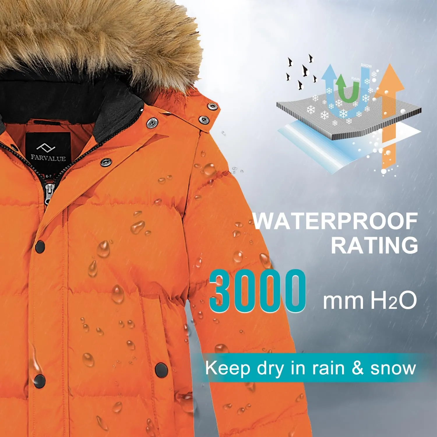 FARVALUE Boys Water Resistant Winter Coat Warm Quilted Puffer Jacket Hooded Parka Thicken Down Jacket for Boys