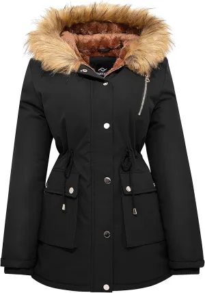 FARVALUE Womens Water-repellent Winter Coat Thicken Puffer Jacket Warm FLeece Lined Parka with Fur Hood