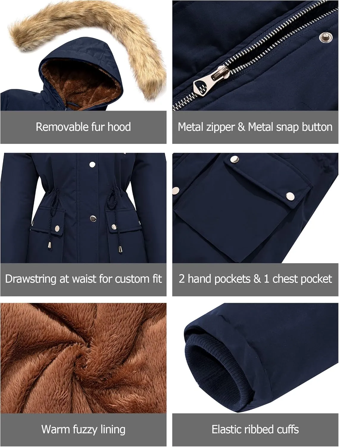 FARVALUE Womens Water-repellent Winter Coat Thicken Puffer Jacket Warm FLeece Lined Parka with Fur Hood