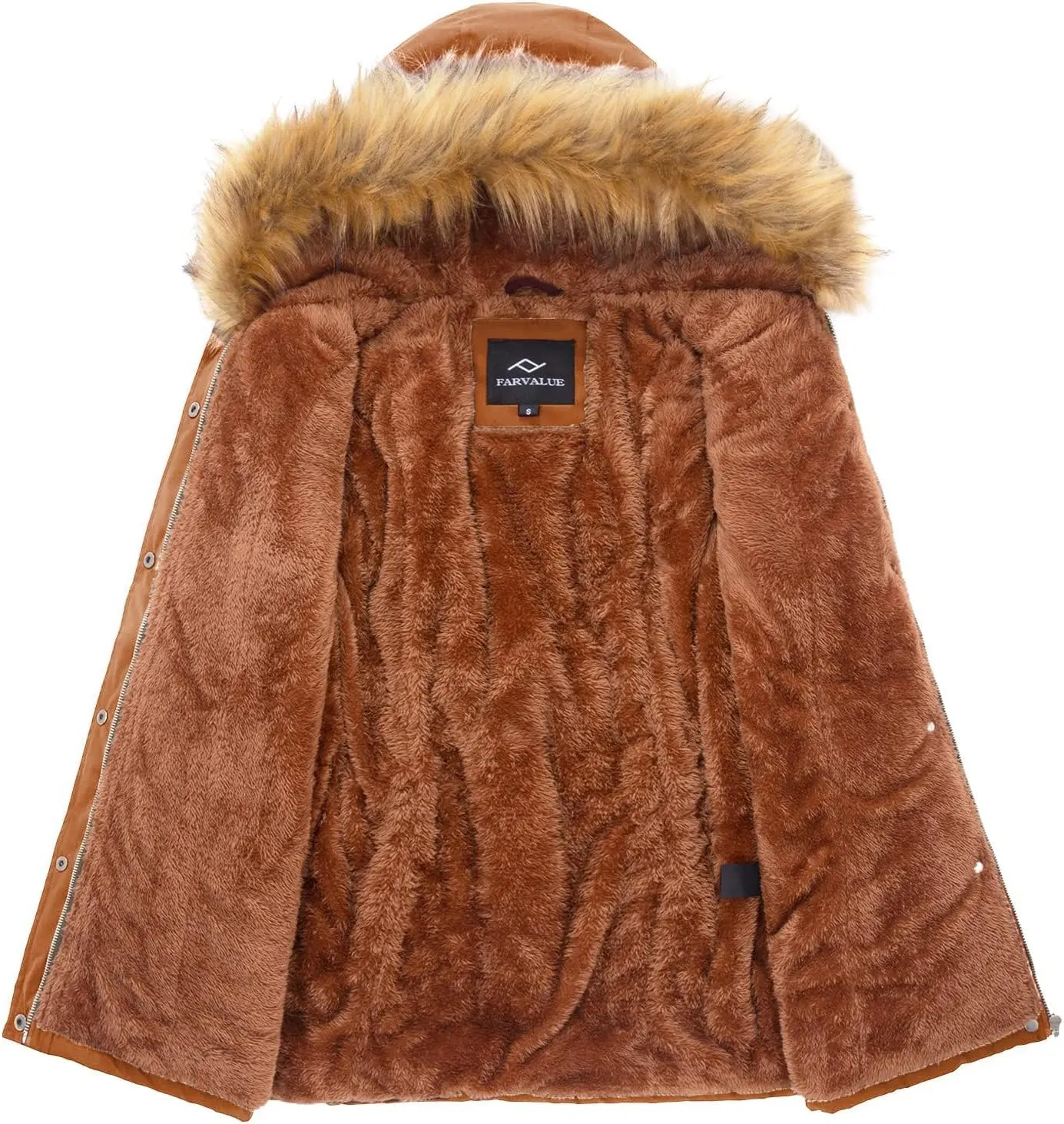 FARVALUE Womens Water-repellent Winter Coat Thicken Puffer Jacket Warm FLeece Lined Parka with Fur Hood