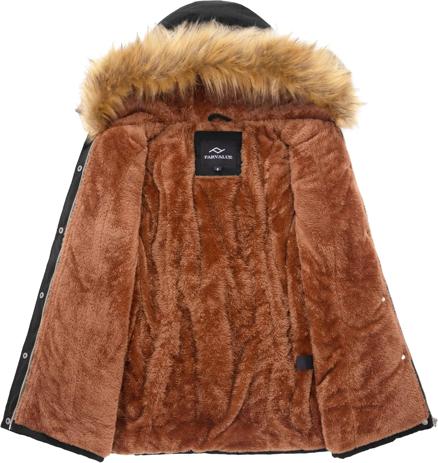 FARVALUE Womens Water-repellent Winter Coat Thicken Puffer Jacket Warm FLeece Lined Parka with Fur Hood