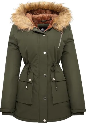 FARVALUE Womens Water-repellent Winter Coat Thicken Puffer Jacket Warm FLeece Lined Parka with Fur Hood