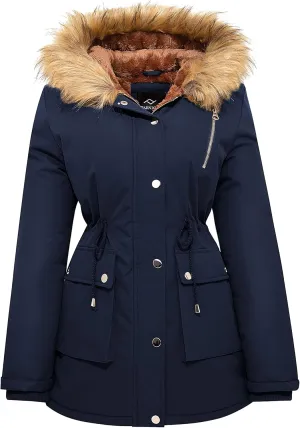 FARVALUE Womens Water-repellent Winter Coat Thicken Puffer Jacket Warm FLeece Lined Parka with Fur Hood