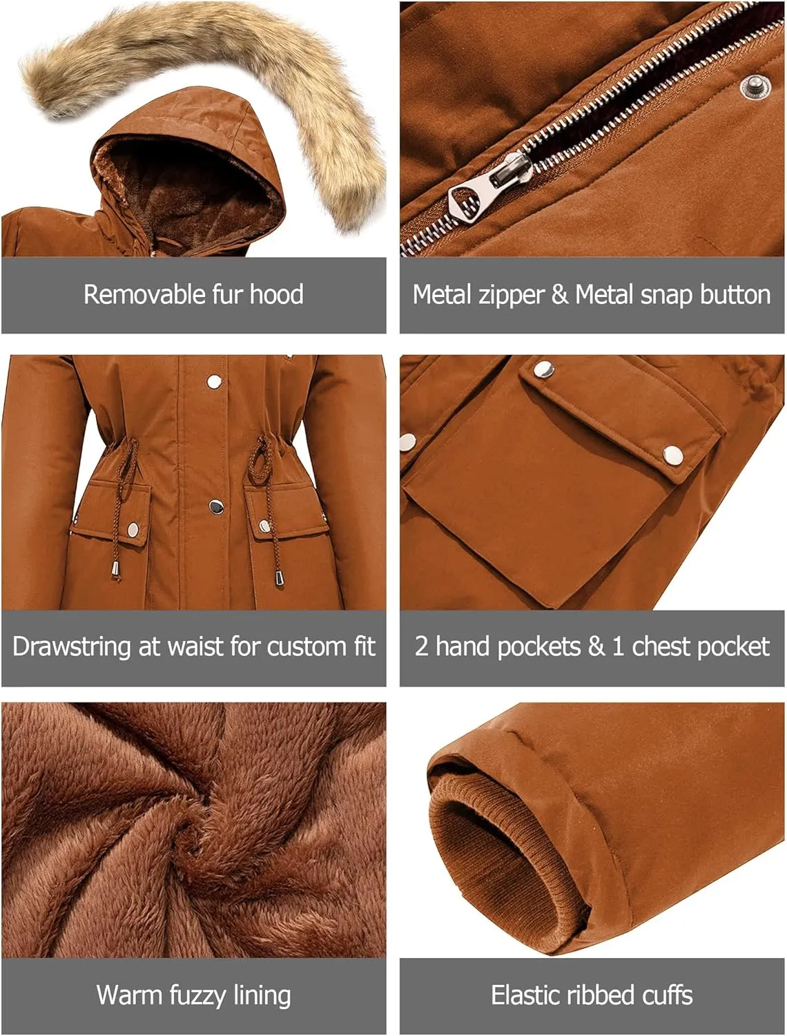 FARVALUE Womens Water-repellent Winter Coat Thicken Puffer Jacket Warm FLeece Lined Parka with Fur Hood