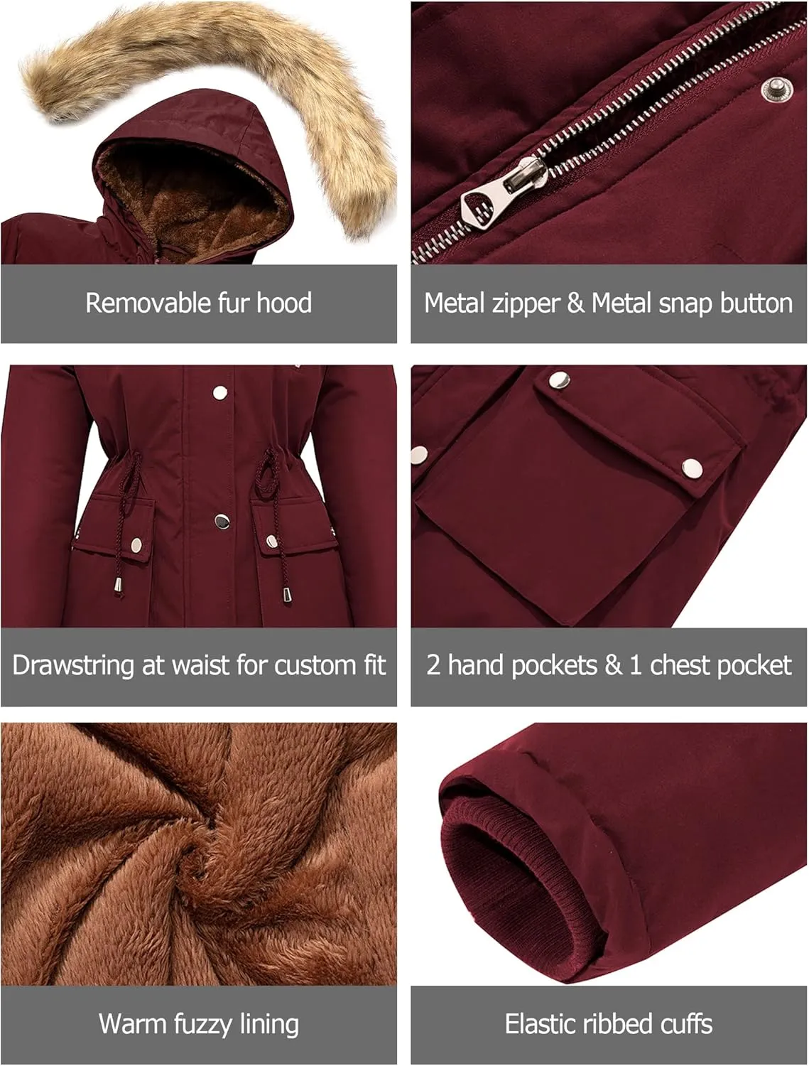 FARVALUE Womens Water-repellent Winter Coat Thicken Puffer Jacket Warm FLeece Lined Parka with Fur Hood