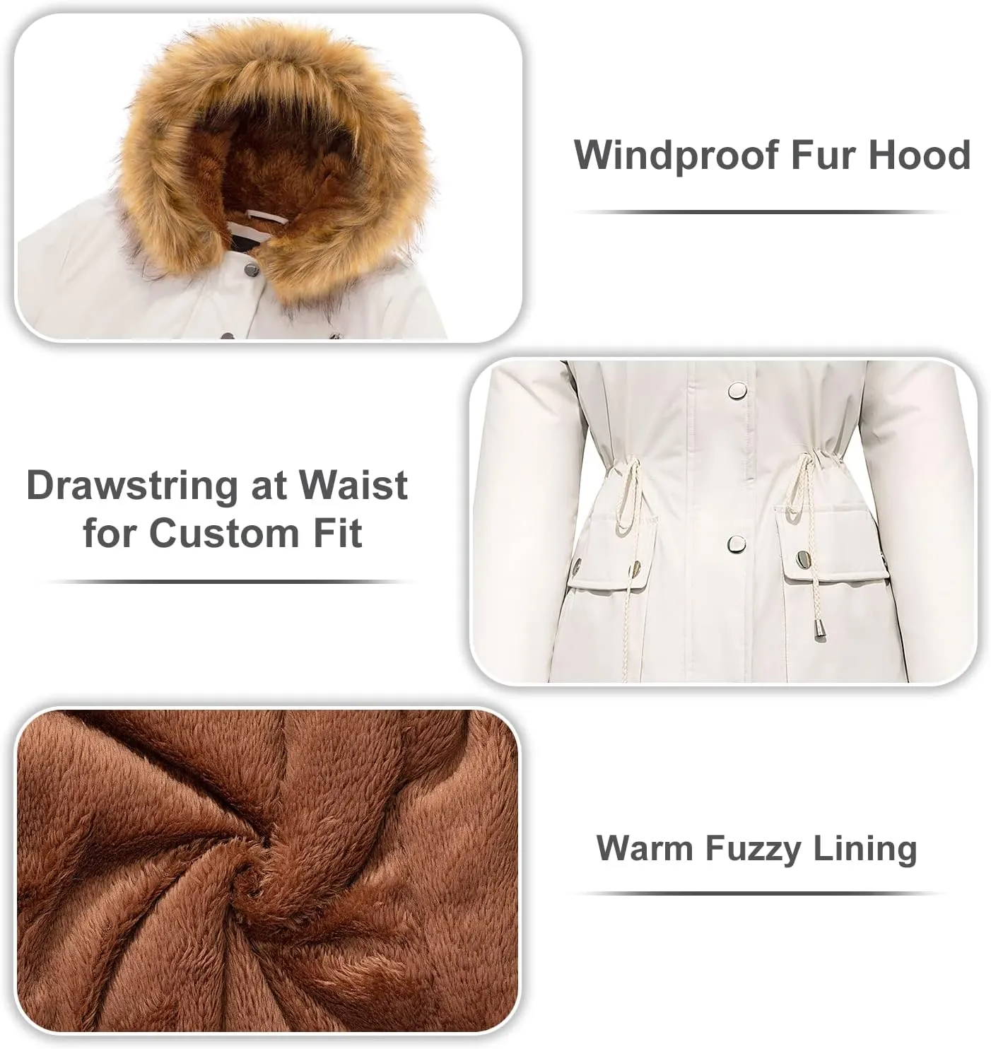 FARVALUE Womens Water-repellent Winter Coat Thicken Puffer Jacket Warm FLeece Lined Parka with Fur Hood