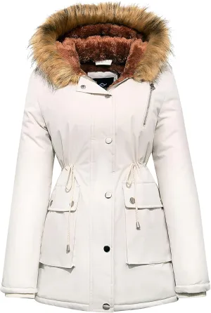 FARVALUE Womens Water-repellent Winter Coat Thicken Puffer Jacket Warm FLeece Lined Parka with Fur Hood