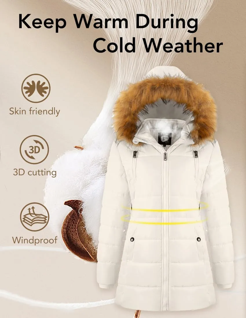 FARVALUE Womens Water Resistant Winter Coat Thicken Puffer Jacket Warm Quilted Parka Padded Windbreaker with Removable Hood