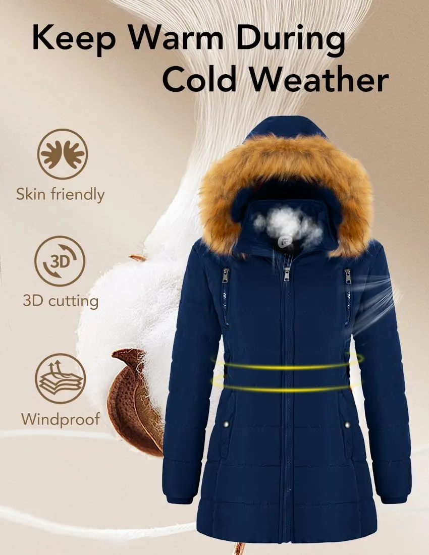 FARVALUE Womens Water Resistant Winter Coat Thicken Puffer Jacket Warm Quilted Parka Padded Windbreaker with Removable Hood