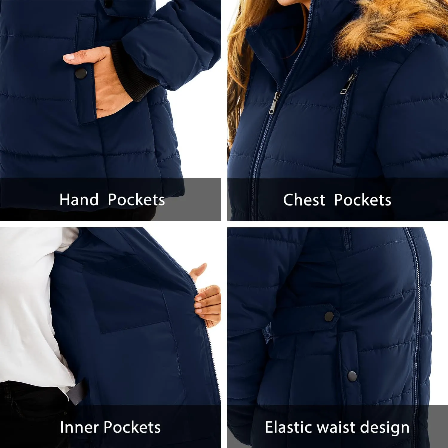 FARVALUE Womens Water Resistant Winter Coat Thicken Puffer Jacket Warm Quilted Parka Padded Windbreaker with Removable Hood