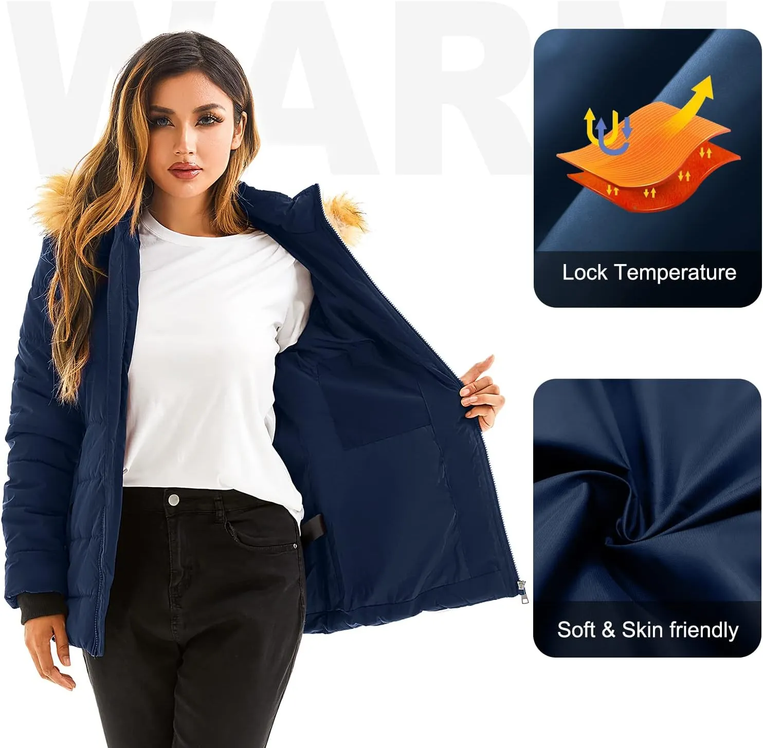 FARVALUE Womens Water Resistant Winter Coat Thicken Puffer Jacket Warm Quilted Parka Padded Windbreaker with Removable Hood