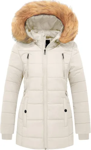 FARVALUE Womens Water Resistant Winter Coat Thicken Puffer Jacket Warm Quilted Parka Padded Windbreaker with Removable Hood