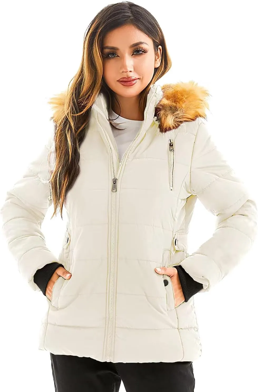 FARVALUE Womens Water Resistant Winter Coat Thicken Puffer Jacket Warm Quilted Parka Padded Windbreaker with Removable Hood